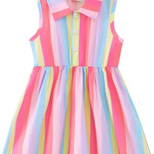Baby Girl Blue Floral Sleeveless Polo Collar Summer Dress - Image 10