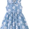 Baby Girl Blue Floral Sleeveless Polo Collar Summer Dress