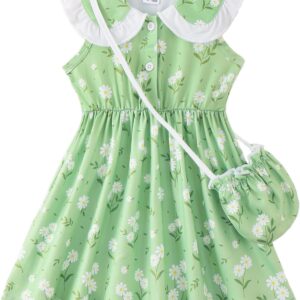Baby Girl Blue Floral Sleeveless Polo Collar Summer Dress - Image 11