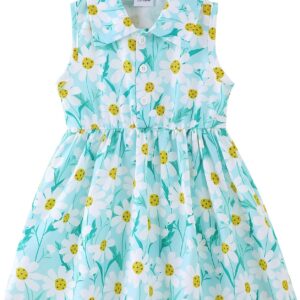 Baby Girl Blue Floral Sleeveless Polo Collar Summer Dress - Image 12