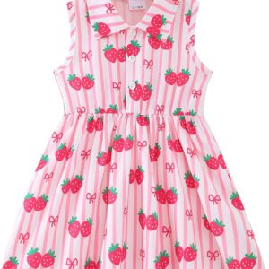 Baby Girl Blue Floral Sleeveless Polo Collar Summer Dress - Image 14