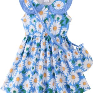 Baby Girl Blue Floral Sleeveless Polo Collar Summer Dress - Image 15