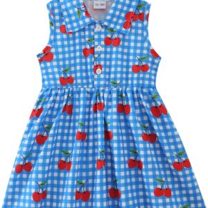 Baby Girl Blue Floral Sleeveless Polo Collar Summer Dress - Image 16