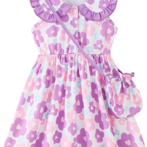 Baby Girl Blue Floral Sleeveless Polo Collar Summer Dress - Image 17