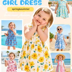 Baby Girl Blue Floral Sleeveless Polo Collar Summer Dress - Image 3