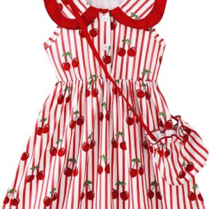 Baby Girl Blue Floral Sleeveless Polo Collar Summer Dress - Image 7