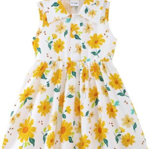 Baby Girl Blue Floral Sleeveless Polo Collar Summer Dress - Image 8