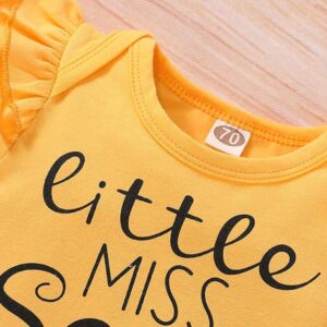 Baby Girl Ruffle Bodysuit and Sunflower Print Pants Headband Set - Image 5