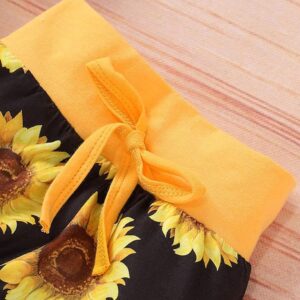 Baby Girl Ruffle Bodysuit and Sunflower Print Pants Headband Set - Image 6