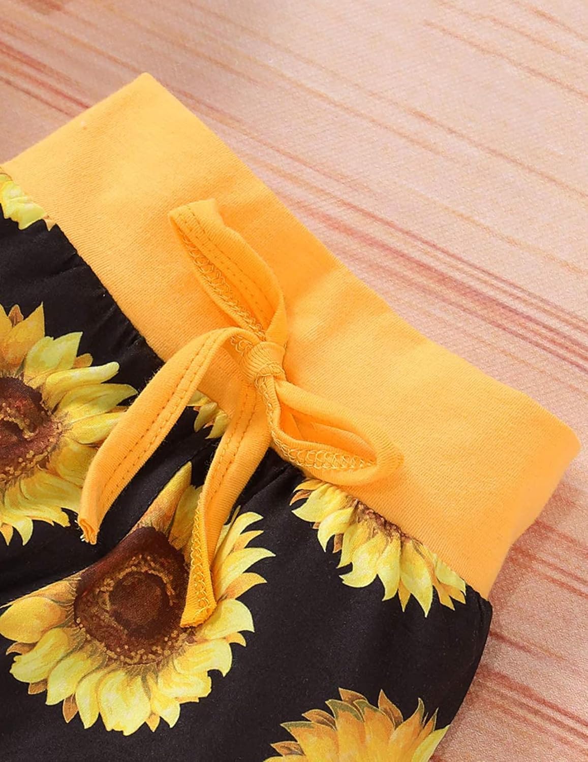 Baby Girl Ruffle Bodysuit and Sunflower Print Pants Headband Set - Image 6