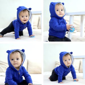 Alternative view of Baby Gray Sherpa Lined Zip-Up Hoodie Jacket with Bear Ears