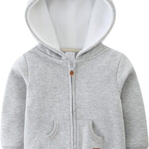 Baby Gray Sherpa Lined Zip-Up Hoodie Jacket with Bear Ears