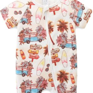 Baby Unisex Tropical Vacation Print Short Sleeve Romper