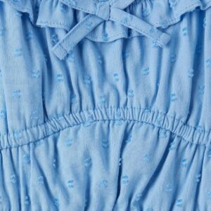 Girls Blue Swiss Dot Ruffle Neck Short Sleeve Dress - Image 3