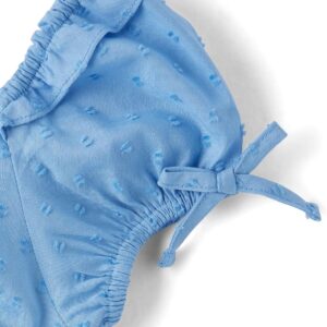 Girls Blue Swiss Dot Ruffle Neck Short Sleeve Dress - Image 4