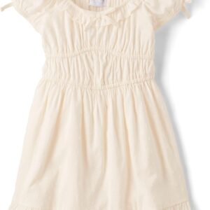 Girls Blue Swiss Dot Ruffle Neck Short Sleeve Dress - Image 5