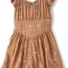 Girls Brown Floral Print Flutter Sleeve Romper