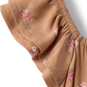 Girls Brown Floral Print Flutter Sleeve Romper - Image 2