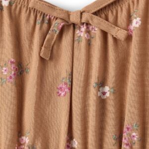 Girls Brown Floral Print Flutter Sleeve Romper - Image 3