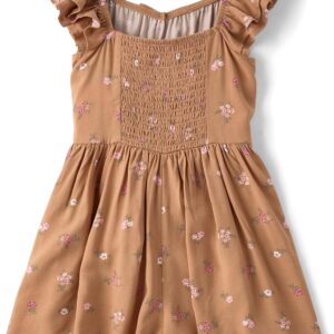 Girls Brown Floral Print Flutter Sleeve Romper - Image 4