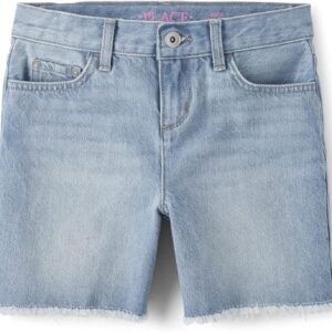 Girls Distressed Blue Denim Midi Shorts With Frayed Hem - Image 11