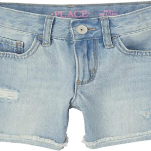 Girls Distressed Blue Denim Midi Shorts With Frayed Hem - Image 13