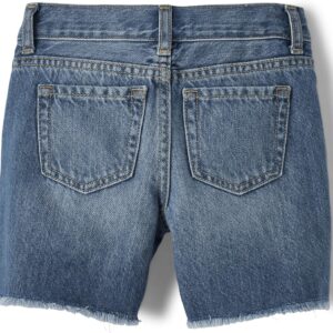 Girls Distressed Blue Denim Midi Shorts With Frayed Hem - Image 2