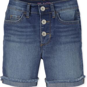 Girls Distressed Blue Denim Midi Shorts With Frayed Hem - Image 3