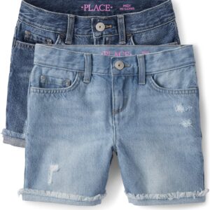 Girls Distressed Blue Denim Midi Shorts With Frayed Hem - Image 5