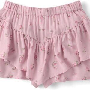 Girls Pink Floral Ruffle Tiered Skirt - Image 3