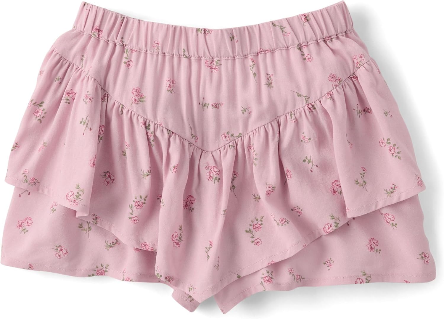Girls Pink Floral Ruffle Tiered Skirt - Image 3