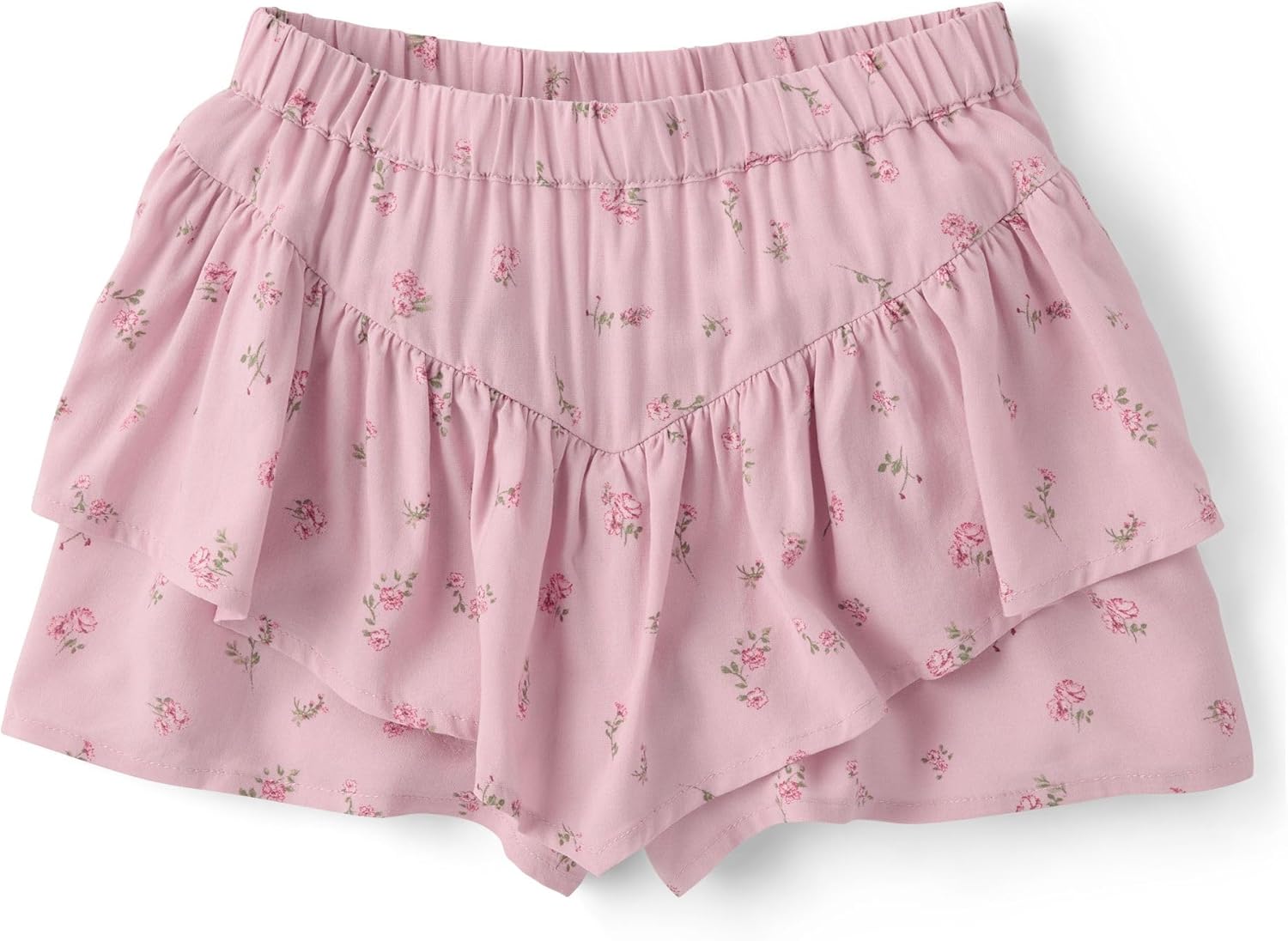 Girls Pink Floral Ruffle Tiered Skirt