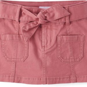 Girls Pink Paperbag Waist Utility Skirt with Tie Belt