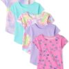 Girls Short Sleeve High-Low Hem Tie-Dye and Butterfly T-Shirt 5-Pack