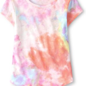 Girls Short Sleeve High-Low Hem Tie-Dye and Butterfly T-Shirt 5-Pack - Image 3