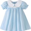 Light Blue Puff Sleeve Baby Dress with White Peter Pan Collar
