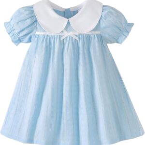 Light Blue Puff Sleeve Baby Dress with White Peter Pan Collar