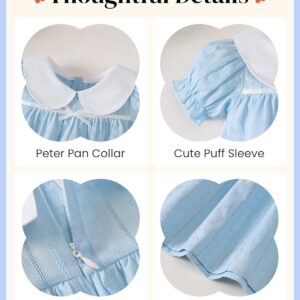 Light Blue Puff Sleeve Baby Dress with White Peter Pan Collar - Image 4