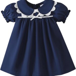 Light Blue Puff Sleeve Baby Dress with White Peter Pan Collar - Image 7