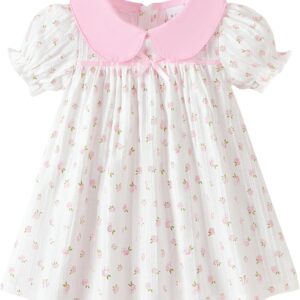 Light Blue Puff Sleeve Baby Dress with White Peter Pan Collar - Image 9