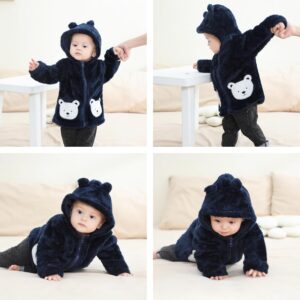 Alternative view of Pink Fuzzy Hooded Toddler Jacket with Bear Ears and Pockets